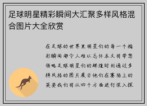足球明星精彩瞬间大汇聚多样风格混合图片大全欣赏